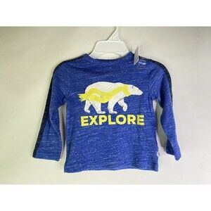 GAP T-Shirt Toddler Boys 3 Years 3T Long Sleeve Blue Explore Graphic Print Blue